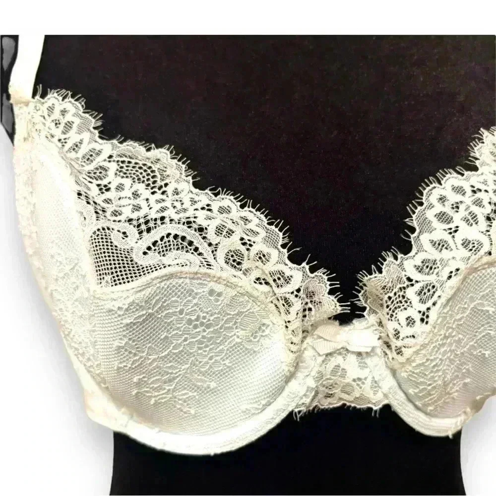 Adore Me NWT 36D Baby Blue and White Lace Evelyn Unlined Demi Bra Natural Shape - Picture 5 of 11